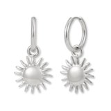 Cerchi argentati con ciondolo | Orecchini pendenti con sole in acciaio inox 316L color argento | Orecchini da donna impermeabili (16 mm)