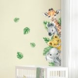 Tanlaby Adesivi Murali Animali della Giungla Safari Adesivi da Parete con Giraffa, Zebra, Foglie Verdi e Altri Animali Stickers Muro per Cameretta Bambini Camera da Letto Asilo Nido