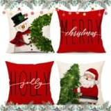 Wulcea Cuscini Natalizi Natale Decorazioni Natalizie Casa Copricuscini 45×45 Federe Cuscino Oggetti Decorativi Babbo Pupazzo Di Neve Natalizio Regali Poliestere 4 Pezzi