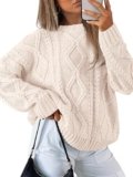 Trendy Queen Oversized Sweaters Womens 2025 Early Fall Fashion Clothes Cable Knit Crewneck Plus Size Pullover Cute Luxury Outfits Chunky Long Tunic Top Winter Holiday Thanksgiving Clothing Cream
