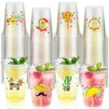 Kochorie 120 Pieces 16 oz Mexican Fiesta Plastic Cups Clear Disposable Cups with Double-sided Different Patterns Cinco De Mayo Drinkware Party Supplies Fiesta Taco Birthday Decorations, 4 Styles