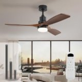 Sofucor 132cm Ventilatore da Soffitto con Luce, Dimmerabile 3CCT, Telecomando, 6 Velocità, Timer, DC Silenzioso Lampada Ventilatore Soffitto in Legno per Camera