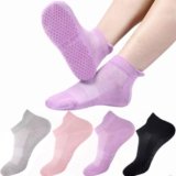 4 Pairs Grip Socks Pilates Socks for Women Non Slip Yoga Athletic for Barre Travel (US, Numeric, 5, 9, Regular, Regular, 4, Purple/Pink/Black/Grey)
