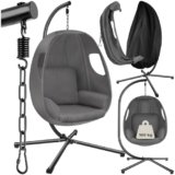 tectake® Poltrona Sospesa con Cuscino Extra Spesso, Poltrona Amaca da Giardino con Schienale e Braccioli Imbottiti, Girevole, Regolabile, Telaio in Acciaio, Antiscivolo – Antracite