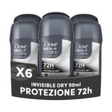 Dove Men Care, Deodorante Uomo Stick, Invisible Dry Advanced Care, Antitraspirante, Antimacchia, Protezione Fino a 72 Ore, con Antibacterial Odour Control, e 1/4 di Crema Idratante, 6 Pezzi da 50ml