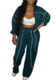 Inroserm Sweatsuits Women 2 Piece Outfit Striped Tracksuit Set Crop Long Sleeve Zipper Jackets and Wide Leg Pants