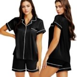 Lonxu Womens Satin Pajamas Set Black L