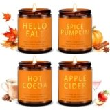 Fall Candles Set | 4 Pack Candles for Home Scented Natural Soy Wax, Autumn Gifts Set for Women Men, Fall Fragrance of Hellofall, Spice Pumpkin, Apple Cider, Hot Cocoa