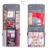 Hanging Gift Wrapping Paper Storage, 40×16 inch Double-Sided Gift Wrap Organizer Christmas Wrapper Paper Container, Heavy Duty Oxford Bag Gift Holder