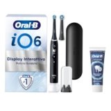 Oral-B Spazzolino Elettrico Ricaricabile iO 6N Nero, 1 Spazzolino Elettrico, 2 Testine Di Ricambio, Custodia Da Viaggio + 1 Dentifricio Oral-B Advanced Prevenzione Tartaro, Packaging may vary