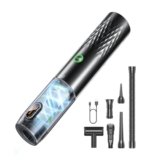 SEALIGHT Aspirabriciole Senza Fili, 29000Pa 6 in 1 Aspirapolvere Auto Cordless, ne-Touch Dust Dump con Motore Brushless, USB C Mini Aspirapolvere Potente per Casa, Ufficio, Auto, Capelli, Argento