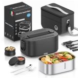 YEEFON Scaldavivande Elettrico Portatile 80W, 1,5L Porta Pranzo Riscaldabile con Borsa, Forchetta e Cucchiaio, 3 in 1 Lunch Box 220V/12V/24V, Acciaio Inox Rimovibile, per Auto Camion e Ufficio