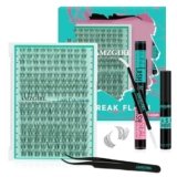 Kit Extension Ciglia 160PCS Kit Ciglia Finte Ciuffetti naturali con colla bianco delle ciglia, rimozione della colla per ciglia e applicatore, Ciglia Finte banda larga invisibile(Lavendy, D-Mix8-16mm)