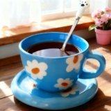 Disoza Coffee Mugs Set with Saucer Blue Flowers Cup Gifts for Women Birthday Tea Coffee Mug with Coaster 250 ML Ceramic Cup Birthday Gift for Women Girls Mom Friend Coffee Mug aucer Set