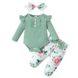 ABCRR Baby Girl Clothes Newborn Infant Long Sleeve Ruffle Romper Floral Pants Outfit Set for 0-18 Months
