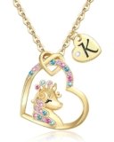 Chunyee Unicorn Gifts for Girls, Colorful CZ Heart Unicorn Necklaces Initial Necklace Birthday Christmas Gift for Girls Teens
