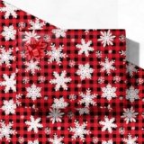 GIOLNIAY Christmas Wrapping Paper for Men Women Kids – Xmas Gift Wrap with Snowflakes on Red & Black Buffalo Plaid – 4 Jumbo Sheets, 28″×40″ Each, Easy to Store