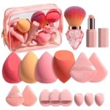 BS-MALL 14 Pcs Portable Makeup Sponge Set With Diamond-shaped Kabuki Powder Brush – Beauty Blender Sponge, Triangle Puff And Multi-functional Sponges For Liquid, Cream,With Travel Case (Orange Pink)