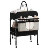 Fasciatoio Pieghevole Portatile Per Neonato, Altezza Regolabile Con Ruote Bloccabili, 2 Cassetti e Piano Impermeabile, Fasciatoio Con Vaschetta Per Bagnetto