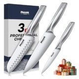 Huusk 3 Pieces Knife Set – Japanese Stainless Steel Kitchen Knife Sets, Professional Ultra Sharp Chef Knives Set with Ergonomic Handle, Gift for Birthday, Christmas Gifts for Men and Women