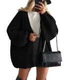 PRETTYGARDEN Womens Oversized Cardigan Sweaters 2025 Fall Long Lantern Sleeve Knit Open Front Lightweight Sweater (Black,Medium)