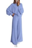 PRETTYGARDEN Women 2 Piece Outfits 2025 Fall Sweatsuits Crewneck Sweatshirt Wide Leg Sweatpants Lounge Sets Tracksuit(Light Blue,Small)