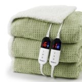 blunique Heated Blanket Electric Blanket King Waffle, 90×100 Inches Dual Controllers Sherpa Fleece Fast Heating Blanket 6 Heating Levels & 10 Hours Auto Off ETL Certification, Sage King