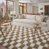 PureCozy Checkered Rug 5×8 for Living Room, Beige and White Modern Shag Rug Super Soft Washable Indoor Fuzzy Carpet Non-Slip Fluffy Rugs for Bedroom Home Aesthetic Decor