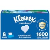 Kleenex Trusted Care Facial Tissues, 8 Flat Boxes, 200 Tissues per Box, 2-Ply, Packaging May Vary