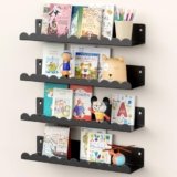 Gattlukd Nursery Book Shelves, 17 Inch Metal Floating Shelves for Wall 4 Pack, Scalloped Shelves, Wall Mounted Book Shelf for Kids Bedroom, Baby Room, Nursery Decor （Black）