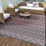 MontVoo Outdoor Rug Carpet Waterproof 6×9 Outdoor Patio Rug Mat Reverisble Plastic Straw Outdoor Rug for RV Camping Picnic Beach Balcony Boho Pink Grey