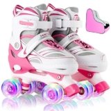 JeeFree Rainbow Unicorn 4 Size Adjustable Light up Roller Skates for Girls Boys for Kids，All 8 Wheels of Girl’s Skates Shine,Safe and Fun for Kids