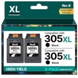 Heroil 305XL Nero Cartucce d’Inchiostro Sostituzione per HP 305XL per DeskJet 2700 2710e 2720e 2722e 2723e Plus 4120e 4122e 4130e Envy 6000 6020 6430 6030 (2-Pack)