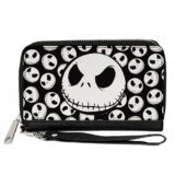 Womens PU Zip Around Wallet Rectangle Nightmare Before Christmas Jack Expression Scattered
