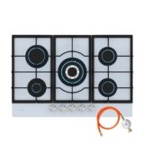 Klarstein Ignito – Piano cottura a gas da cucina, 5 Bruciatori Sabaf, Vetro Temperato Nero, SnapJetIgnition, Adatto per Wok, 75x10x52 cm, Facile da Pulire, Gas Naturale o GPL