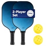 Sport Squad 2-Player Pickleball Paddle Set – 2 Fiberglass/Graphite Paddles & 2 Long-Lasting Outdoor Balls – Designed to Maximize Power Skill Levels – USAP Approved – Kids + Adults