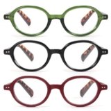 kollyseek 3pack Occhiali da lettura per le donne e gli uomini Retro Round Spring Zipper Occhiali di design2.0 Verde, rosso, nero