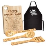 Mama Gifts, Christmas Mom Gift Idea, Gift for Mom Wooden Cutting Board with Cooking Utensils Set with Apron Set, Happy Mothers Day Mom Kitchen Present