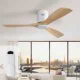Sofucor 132cm Ventilatore da Soffitto in Legno Massiccio, Telecomando, 6 Velocità, Timer, Motore DC Silenzioso Ventilatore Soffitto per Soggiorno, Cucina, Camera da Letto