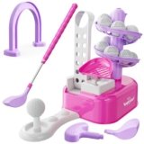 EagleStone Kids Golf Toy Set for Girls, Upgraded Toddler Pink Golf Club Set with Left & Right Club Heads, Indoor Outdoor Sports Toys for Boys Girls Age 3 4 5 6 7, Yard Play & Birthday Gifts
