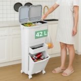 BAKAJI Pattumiera da Cucina Salvaspazio Capacità 42 Litri, Doppio Bidone Separazione Immondizia, Spazzatura, Raccolta Differenziata, 1 Cassetto Ribalta e 1 Scorrimento, 42 x 27.5 x 81.5 cm (42 Litri)