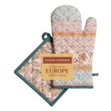 Maison d’ Hermine Guanto da forno (19 cm x 33 cm) & Presina (20 cm x 20 cm) Guanto da cucina in 100% cotone Presina, resistente al calore per banchetto, Nila – Ringraziamento/Natale