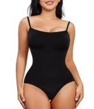 Nebility Shapewear Tummy Control Bodysuit Women Faja Body Shaper Waist Trainer Clothing Seamless Square Neck Top(Black,Large)