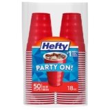 Hefty Party On Red Plastic Cups, Disposable Plastic Party Cups for Easy Cleanup and Large Gatherings, Red Cups for BBQs, Birthdays, Parties, and More, 18 Ounce, 50 Count