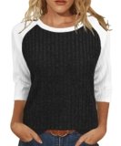 Heymiss Tops for Women 2025 Fall Clothes 3/4 Sleeve Blouses Lightweight Sweaters Black