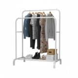 Baroni Home Stand Appendiabiti Metallo, Rella Appendiabiti con Doppia Barra e Ripiano Inferiore, Struttura Robusta per Abiti, Giacche e Cappotti, 110x55x145 cm, Bianco