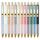 Linbsunne Ballpoint Pens Black Medium Point 1mm Pen with Super Soft Grip Ball Point Pen for Men Women Retractable Pens (gold-12 pcs)