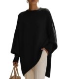 dsumvns Women’s Batwing Sleeve Oversized Sweater Casual Crewneck Trendy Pullover Knit Ribbed Sweaters Black