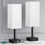 aooshine Bedside Table Lamps Set of 2 – Small White Bedroom Lamps with 3 Color Temperatures (3000K/5000K/4000K), Square Nightstand Lamp with USB C + A Charging Ports, Pull Chain Night Light