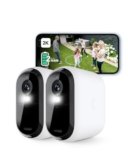 Arlo Essential 2K Telecamera WiFi Esterno Senza Fili, Telecamera WiFi Interno, Sirena Allarme Casa, Sensore Di Movimento, Visione Notturna A Colori, Prova Inclusa Arlo Secure, 2 Telecamere, Bianche